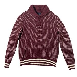 American Eagle Sweater Mens Large Old Money Red Shawl Collar‎ Chunky Preppy Wool